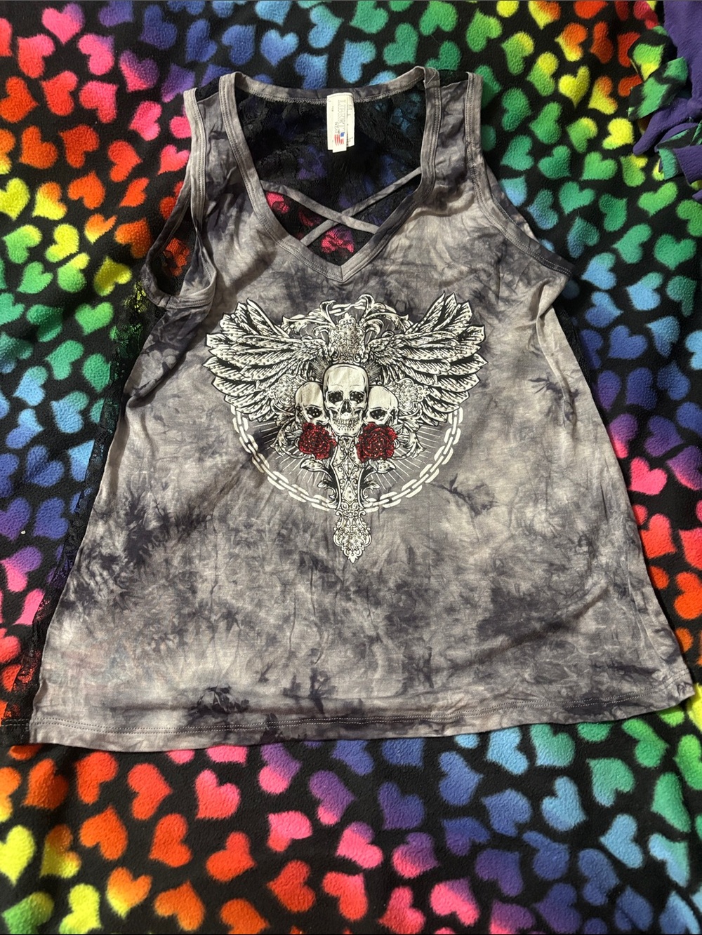 liberty Lace-Back Tank Top with Pink & Purple Accents